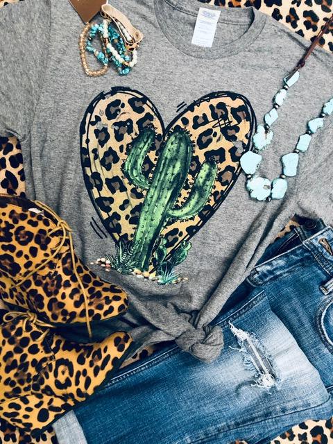Leopard Heart Cactus Tee - Smarty Pants Boutique NH