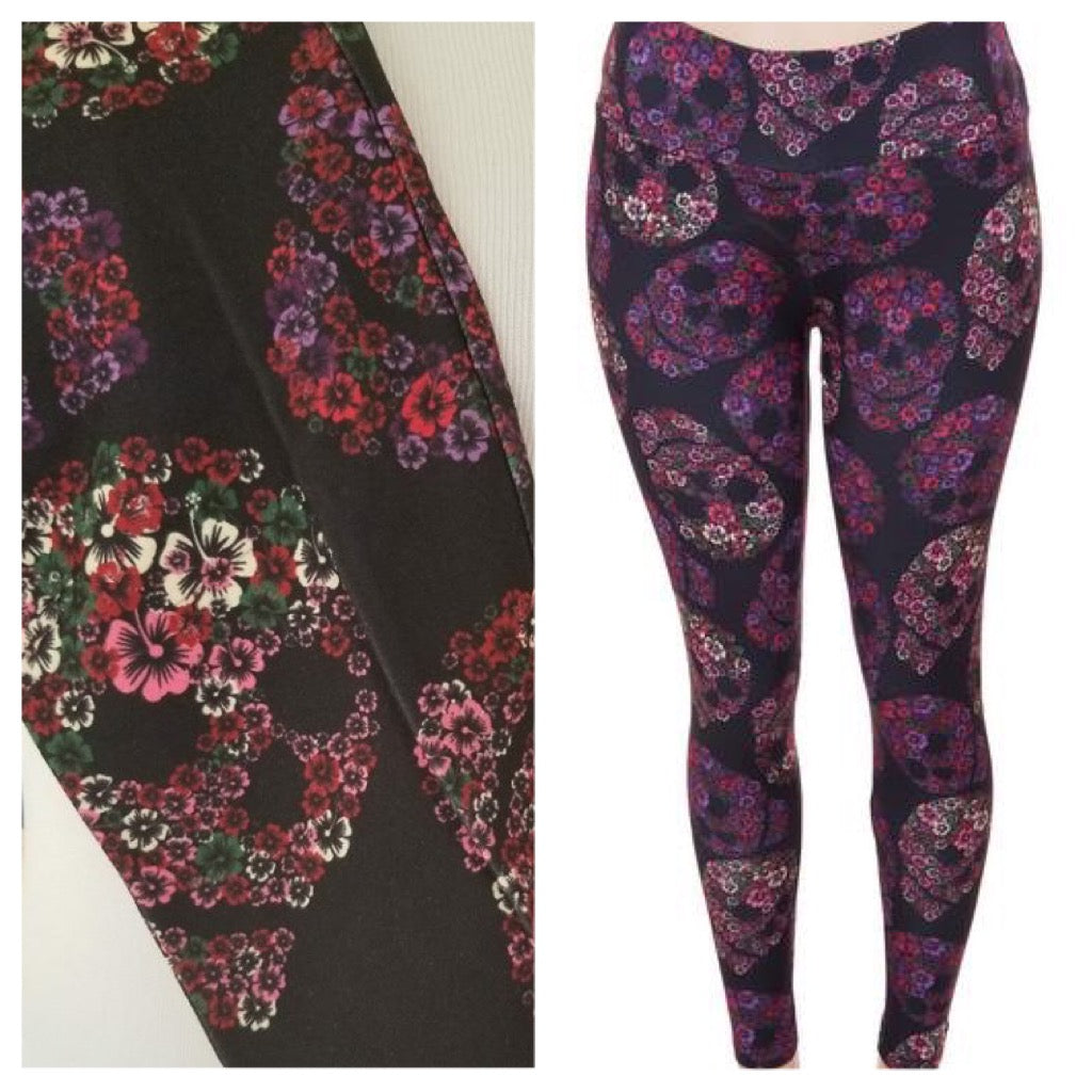 Floral Skulls Halloween Leggings - Smarty Pants Boutique NH